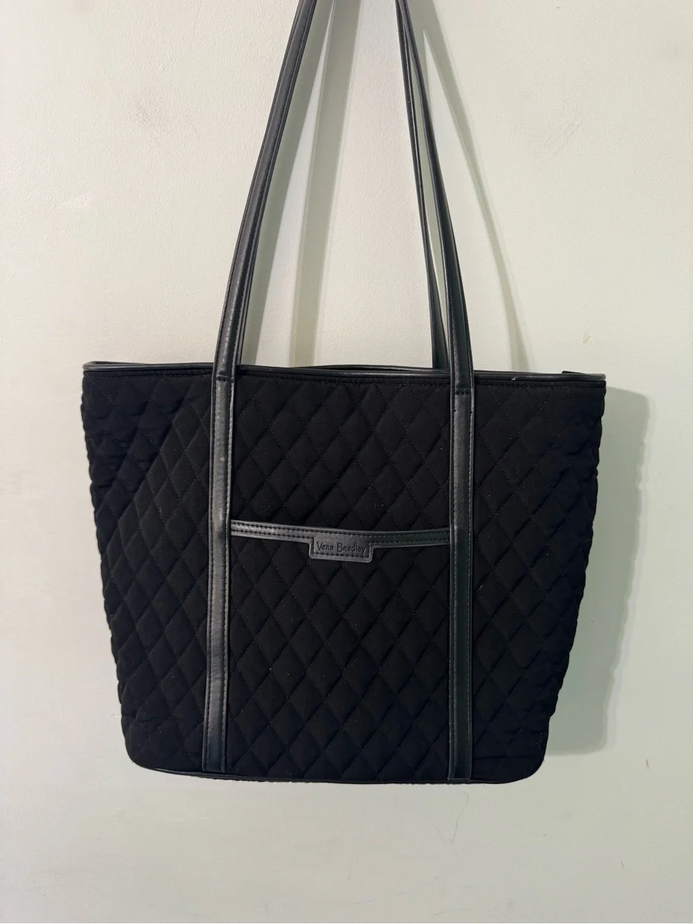 Vera Bradley Black Quilted Tote with Front Zip Pocket